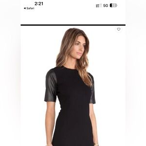 NWOT VINCE Black Textured Dress with real Leather sleeves